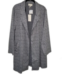 NEW Long Plaid Black &  White Jacket - 1X